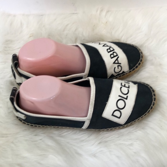 Dolce & Gabbana Canvas Slip On Loafers Blue & White Mens Size 6